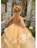 Gold And Ivory Tulle Ruffled Luxury Beaded Flower Girl Dress Gold And Ivory Tulle Ruffled Luxury Beaded Flower Girl Dress
